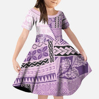 Samoa Siapo Elegant Family Matching Summer Maxi Dress and Hawaiian Shirt Hibiscus Violet Motifs - Polynesian Pride
