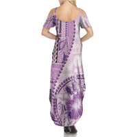 Samoa Siapo Elegant Family Matching Summer Maxi Dress and Hawaiian Shirt Hibiscus Violet Motifs - Polynesian Pride