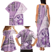 Samoa Siapo Elegant Family Matching Tank Maxi Dress and Hawaiian Shirt Hibiscus Violet Motifs - Polynesian Pride