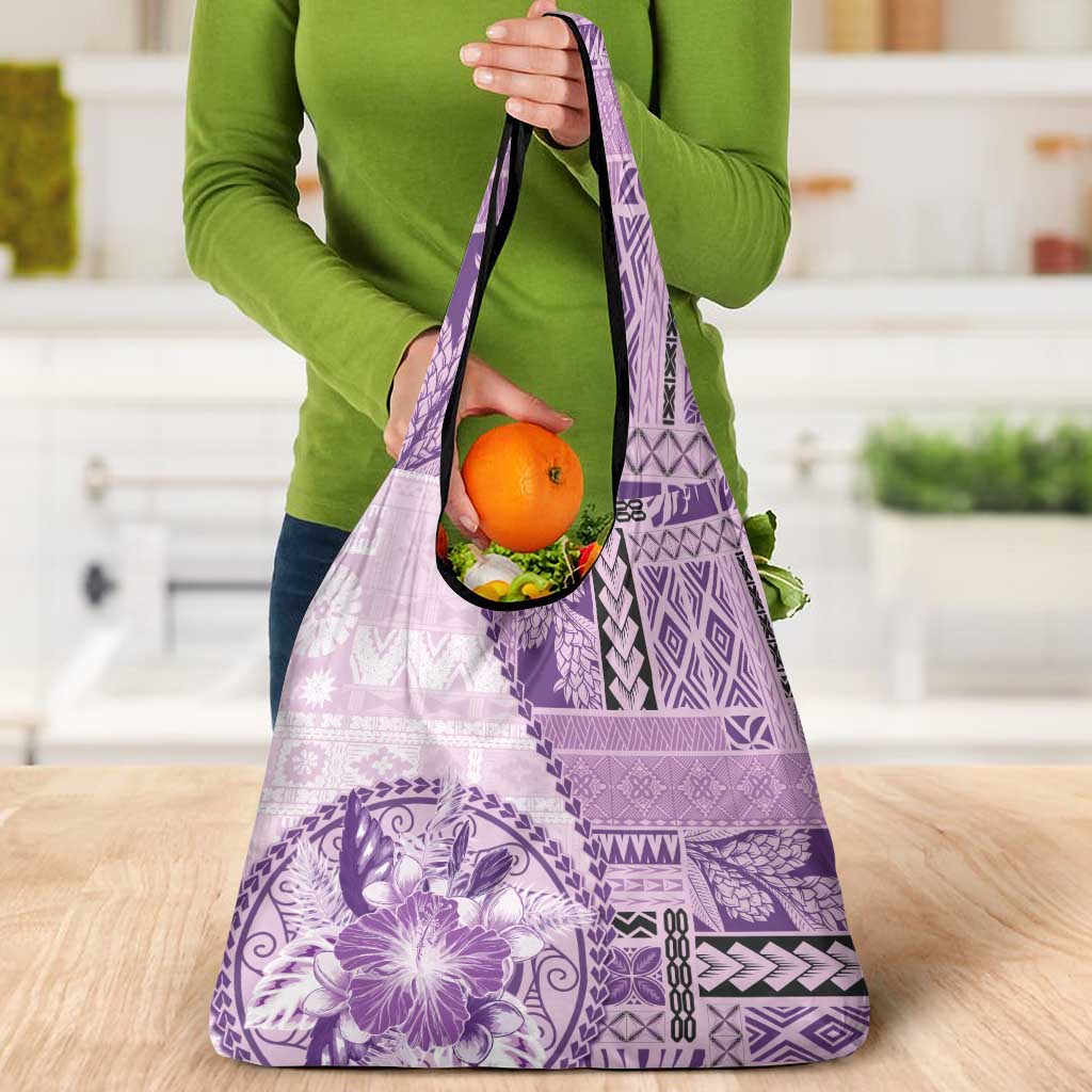 Samoa Siapo Elegant Grocery Bag Hibiscus Violet Motifs - Polynesian Pride