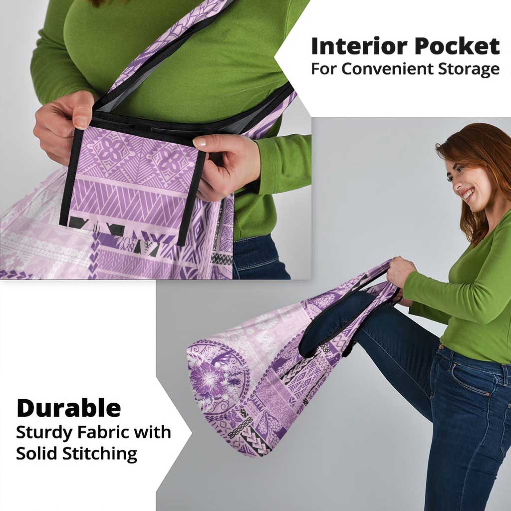 Samoa Siapo Elegant Grocery Bag Hibiscus Violet Motifs - Polynesian Pride