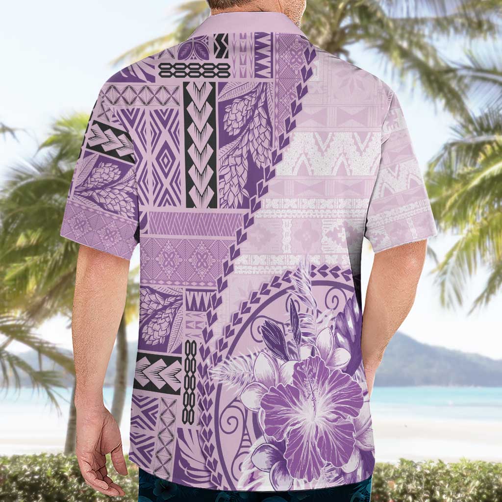 Samoa Siapo Elegant Hawaiian Shirt Hibiscus Violet Motifs - Polynesian Pride