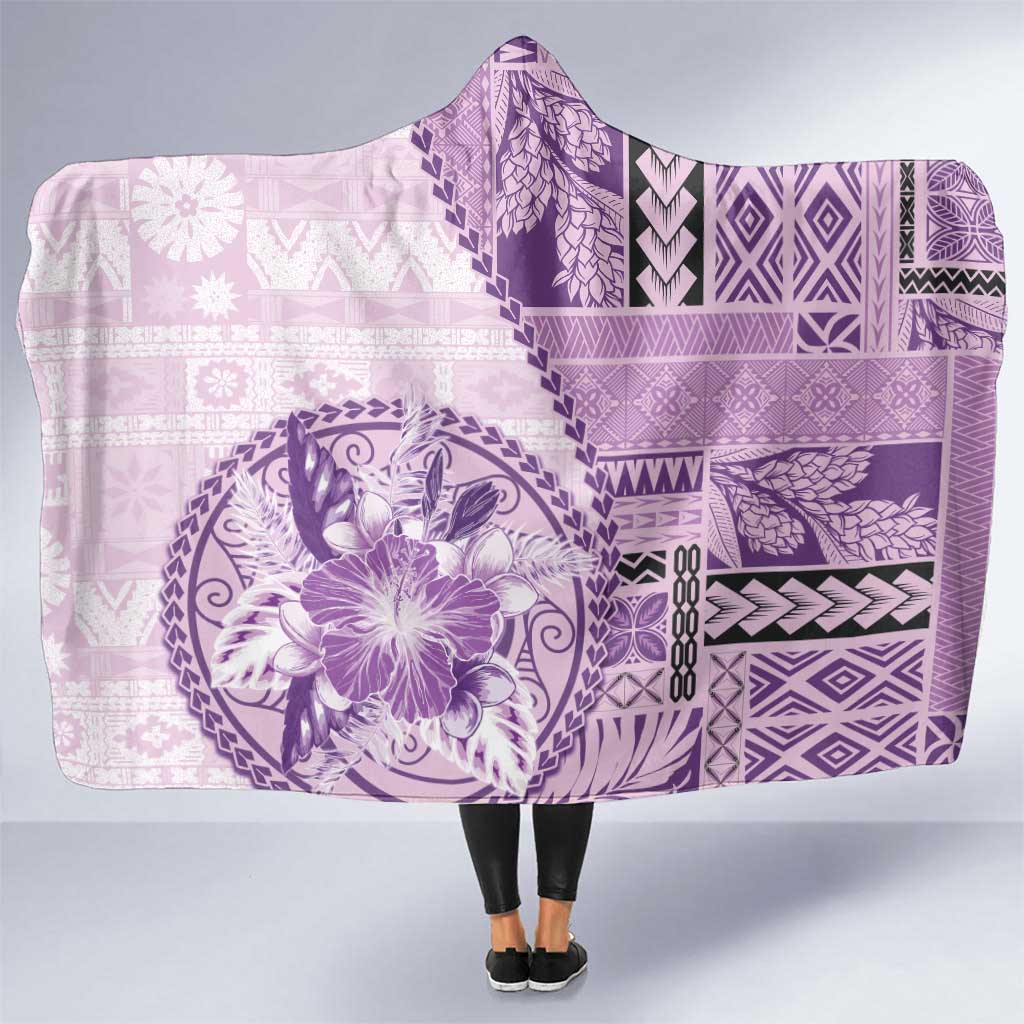 Samoa Siapo Elegant Hooded Blanket Hibiscus Violet Motifs LT05 One Size Violet - Polynesian Pride