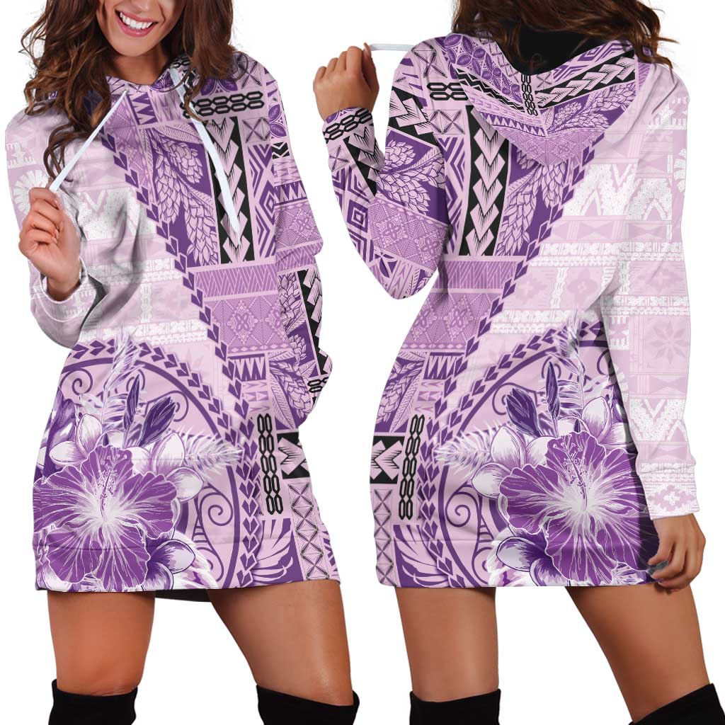 Samoa Siapo Elegant Hoodie Dress Hibiscus Violet Motifs LT05 - Polynesian Pride