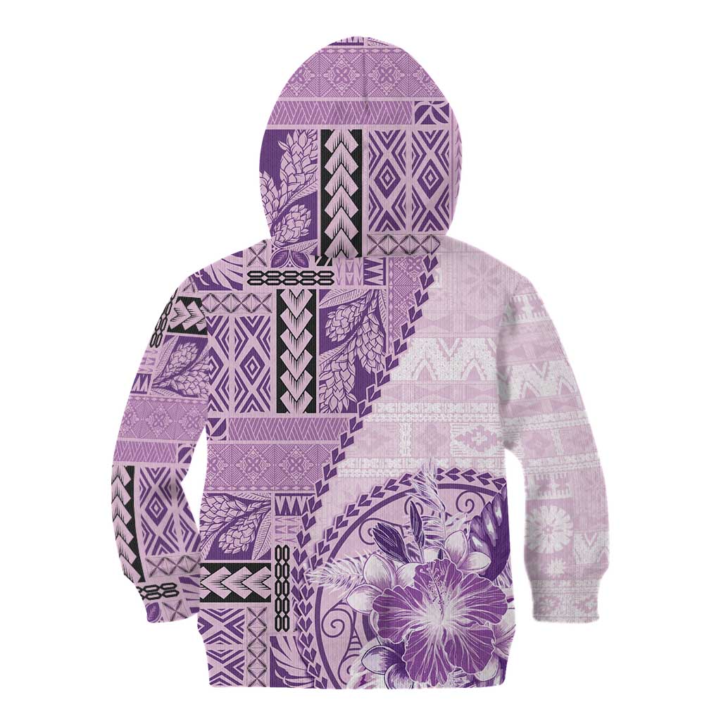 Samoa Siapo Elegant Kid Hoodie Hibiscus Violet Motifs - Polynesian Pride