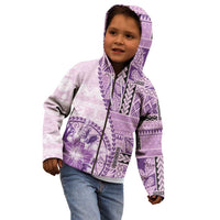 Samoa Siapo Elegant Kid Hoodie Hibiscus Violet Motifs - Polynesian Pride