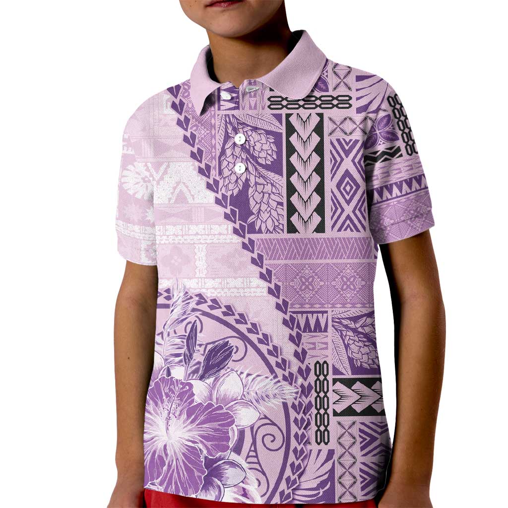 Samoa Siapo Elegant Kid Polo Shirt Hibiscus Violet Motifs LT05 Kid Violet - Polynesian Pride