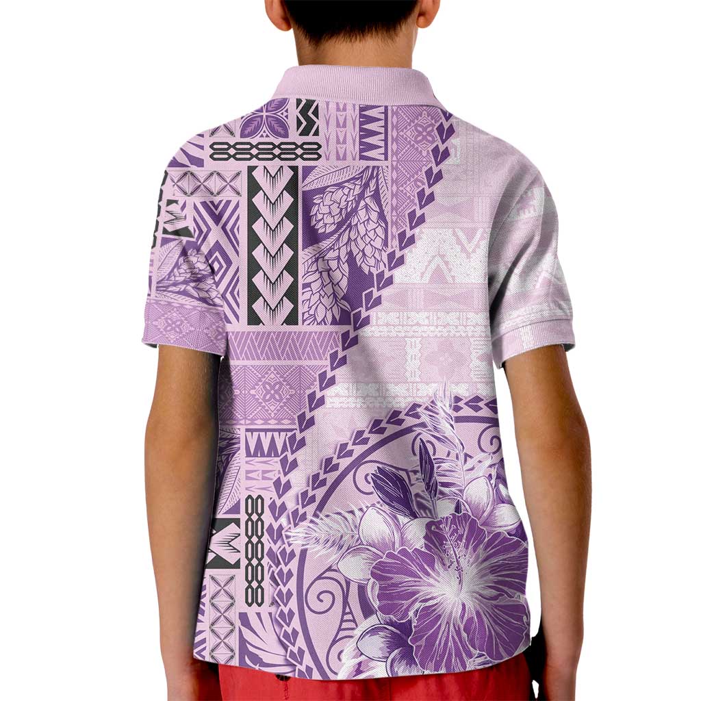 Samoa Siapo Elegant Kid Polo Shirt Hibiscus Violet Motifs - Polynesian Pride