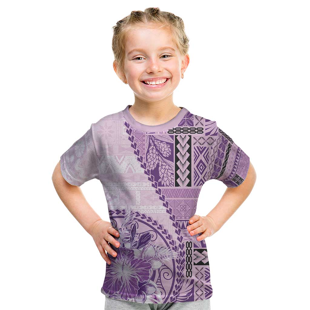 Samoa Siapo Elegant Kid T Shirt Hibiscus Violet Motifs - Polynesian Pride