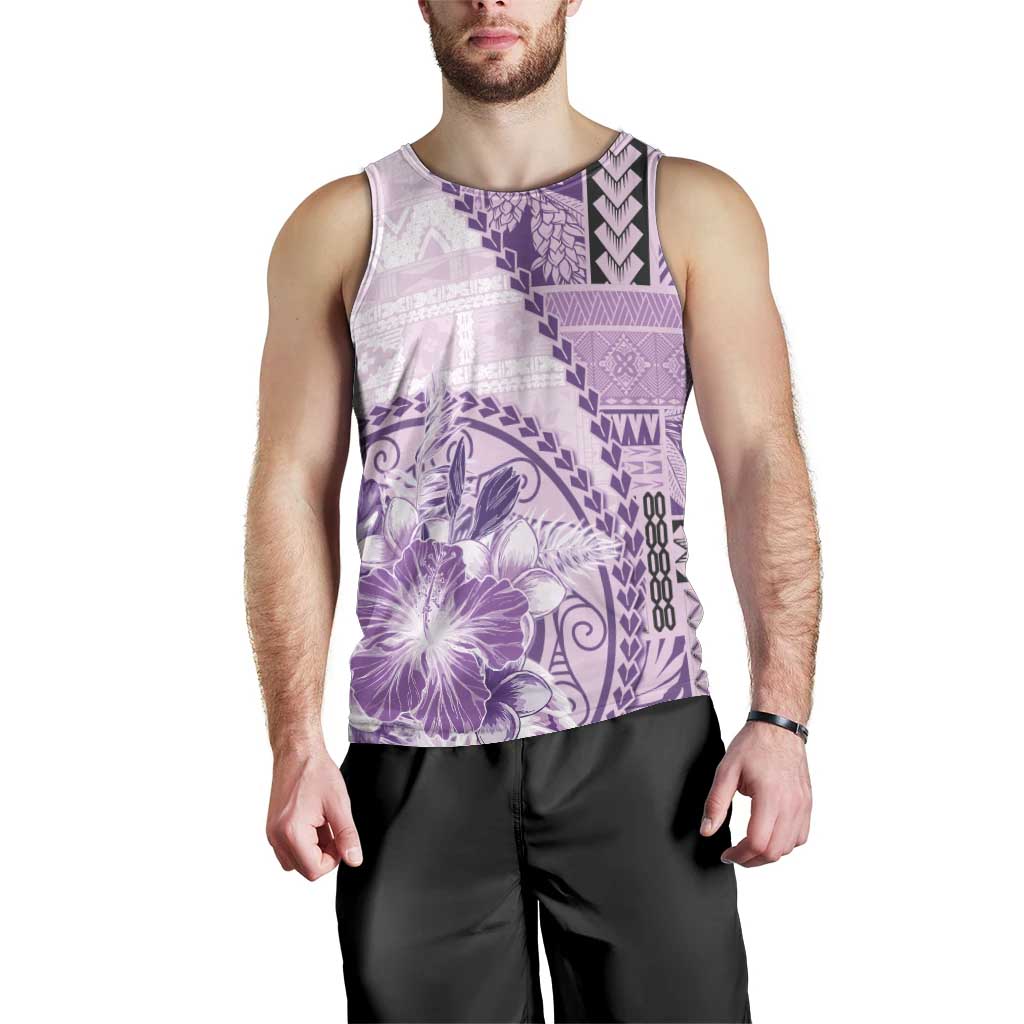 Samoa Siapo Elegant Men Tank Top Hibiscus Violet Motifs - Polynesian Pride