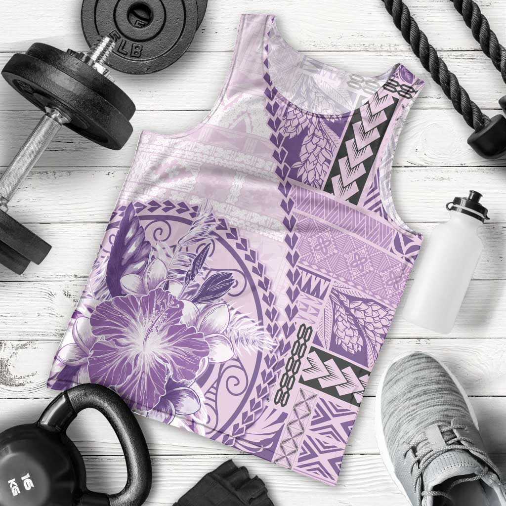 Samoa Siapo Elegant Men Tank Top Hibiscus Violet Motifs - Polynesian Pride