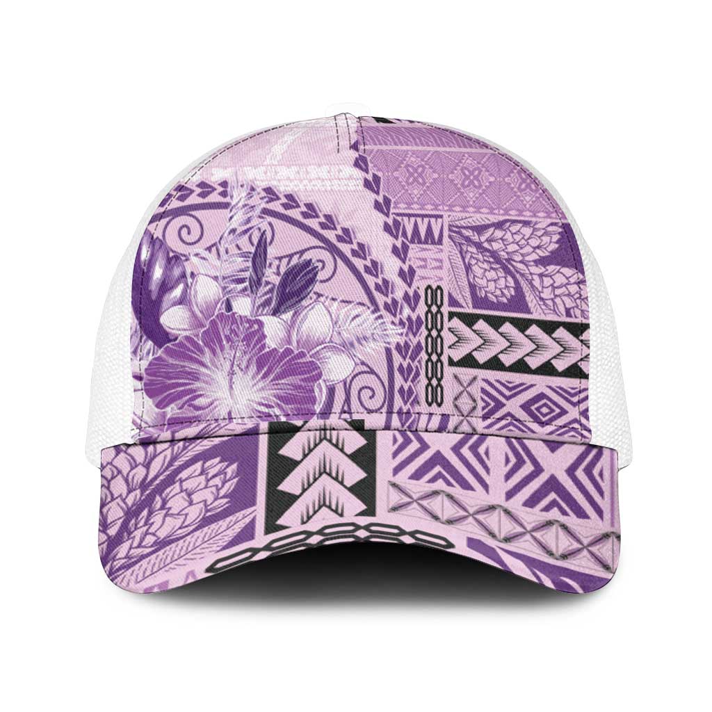 Samoa Siapo Elegant Mesh Trucker Cap Hibiscus Violet Motifs - Polynesian Pride