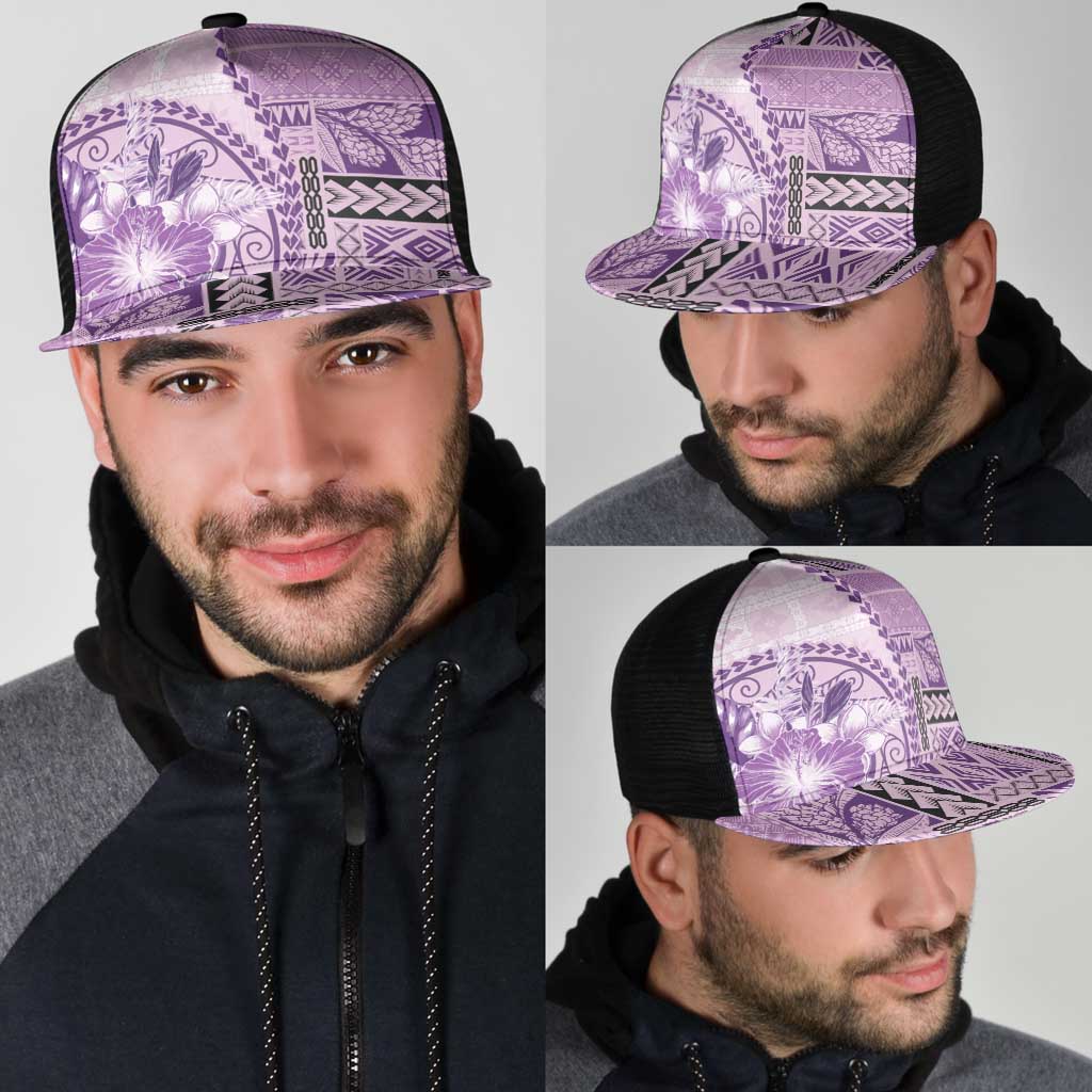 Samoa Siapo Elegant Mesh Trucker Cap Hibiscus Violet Motifs - Polynesian Pride