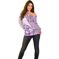 Samoa Siapo Elegant Off Shoulder Sweater Hibiscus Violet Motifs - Polynesian Pride