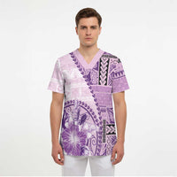 Samoa Siapo Elegant Scrub Top Hibiscus Violet Motifs - Polynesian Pride