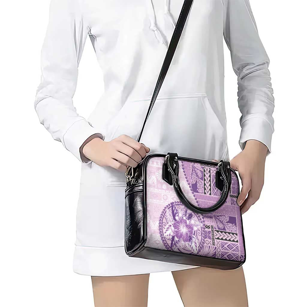 Samoa Siapo Elegant Shoulder Handbag Hibiscus Violet Motifs - Polynesian Pride
