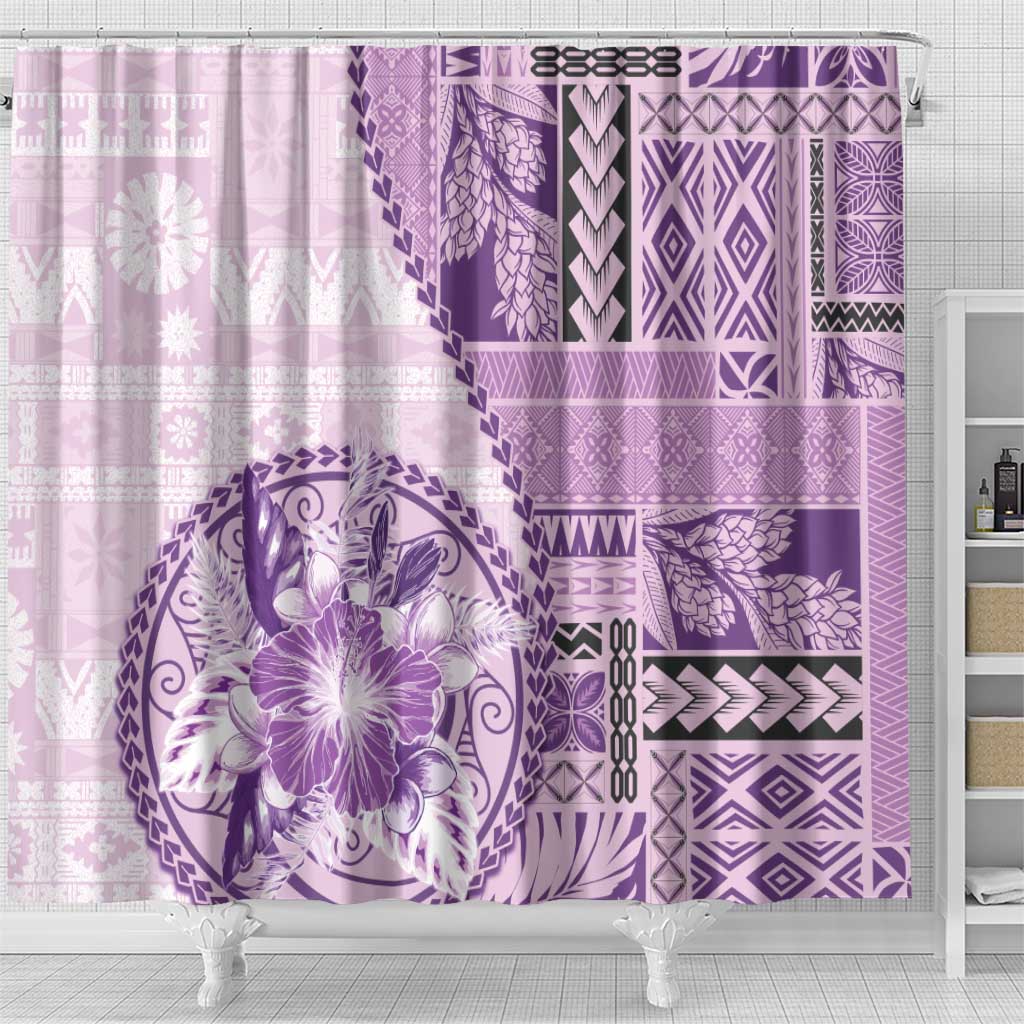 Samoa Siapo Elegant Shower Curtain Hibiscus Violet Motifs - Polynesian Pride