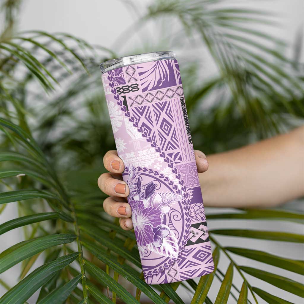 Samoa Siapo Elegant Skinny Tumbler Hibiscus Violet Motifs LT05 - Polynesian Pride