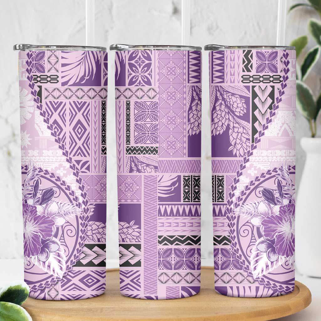 Samoa Siapo Elegant Skinny Tumbler Hibiscus Violet Motifs LT05 - Polynesian Pride