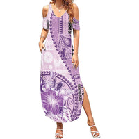 Samoa Siapo Elegant Summer Maxi Dress Hibiscus Violet Motifs - Polynesian Pride