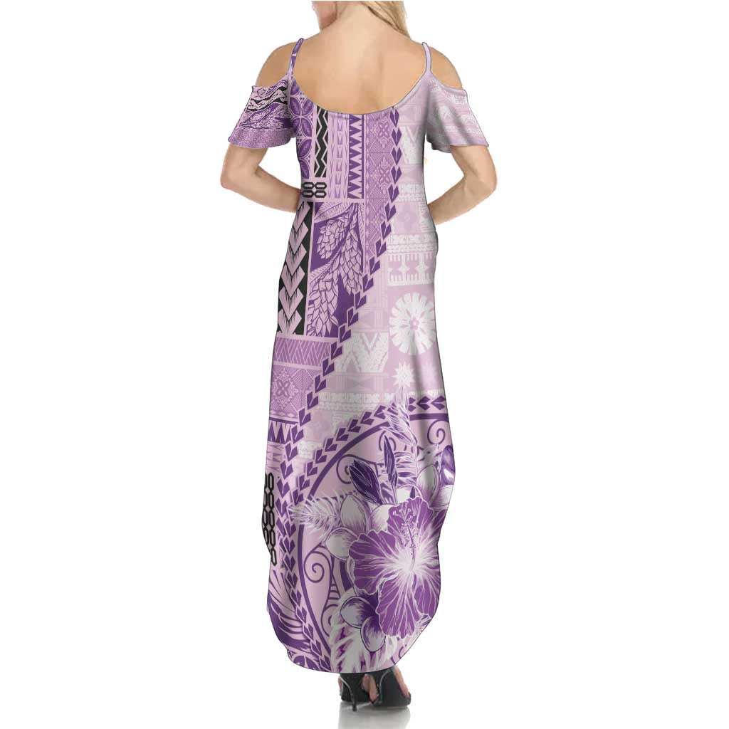 Samoa Siapo Elegant Summer Maxi Dress Hibiscus Violet Motifs - Polynesian Pride