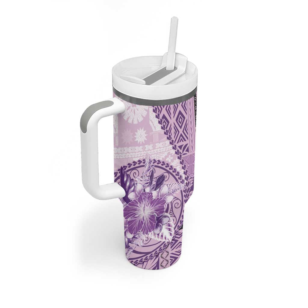Samoa Siapo Elegant Tumbler With Handle Hibiscus Violet Motifs - Polynesian Pride