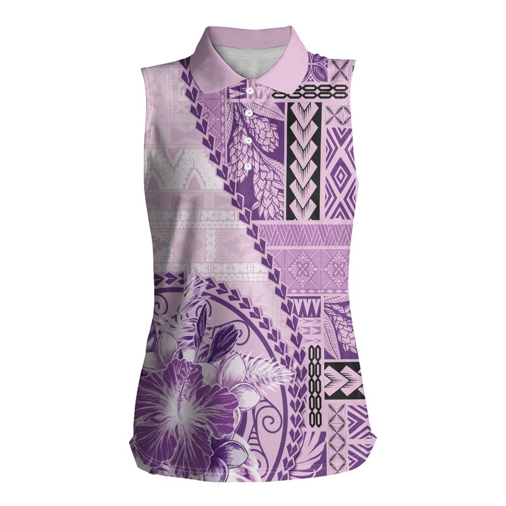 Samoa Siapo Elegant Women Sleeveless Polo Shirt Hibiscus Violet Motifs LT05 Female Violet - Polynesian Pride
