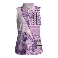 Samoa Siapo Elegant Women Sleeveless Polo Shirt Hibiscus Violet Motifs LT05 Female Violet - Polynesian Pride