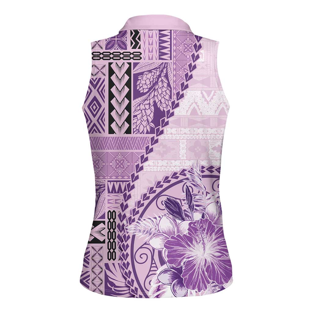 Samoa Siapo Elegant Women Sleeveless Polo Shirt Hibiscus Violet Motifs LT05 - Polynesian Pride