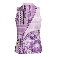 Samoa Siapo Elegant Women Sleeveless Polo Shirt Hibiscus Violet Motifs LT05 - Polynesian Pride