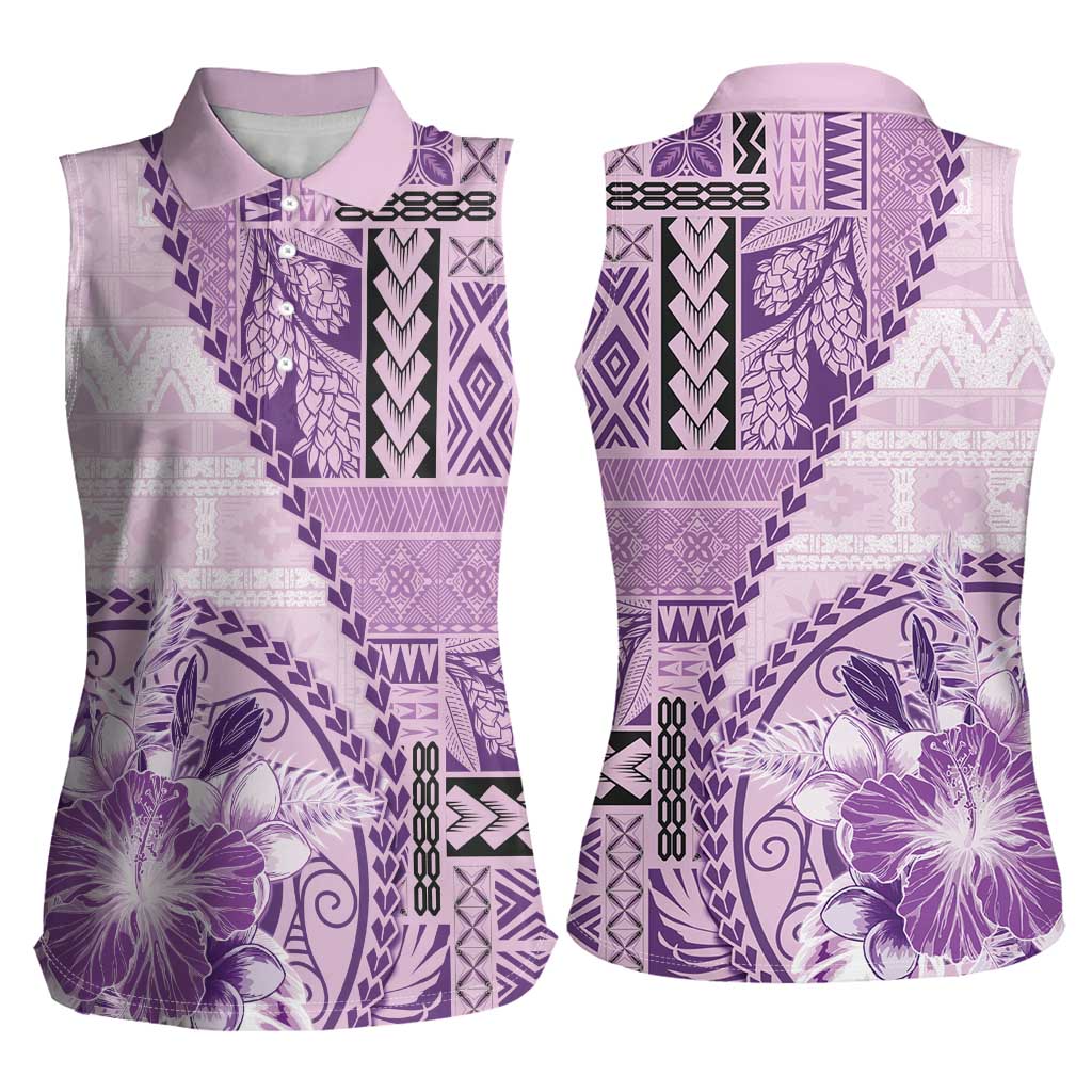 Samoa Siapo Elegant Women Sleeveless Polo Shirt Hibiscus Violet Motifs LT05 - Polynesian Pride