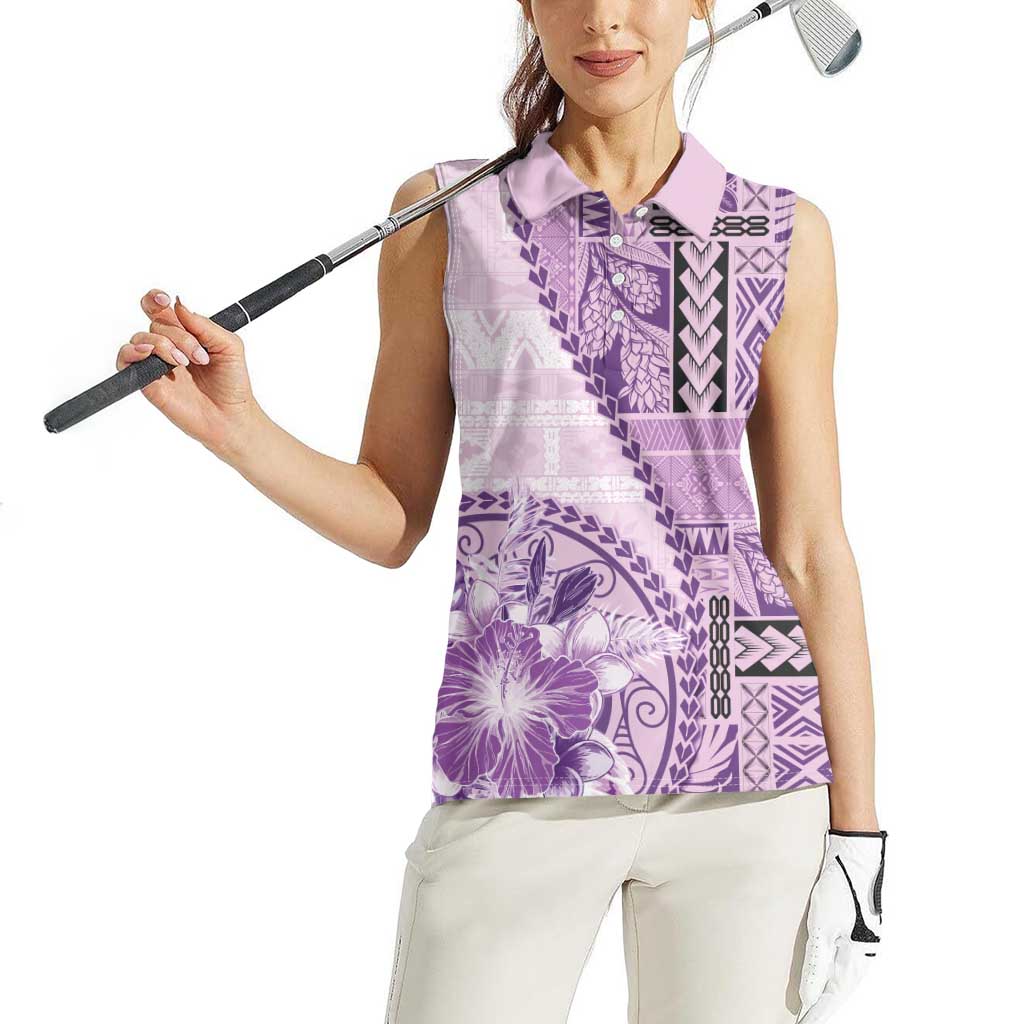 Samoa Siapo Elegant Women Sleeveless Polo Shirt Hibiscus Violet Motifs LT05 - Polynesian Pride