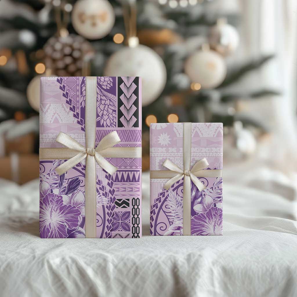 Samoa Siapo Elegant Wrapping Paper Hibiscus Violet Motifs - Polynesian Pride