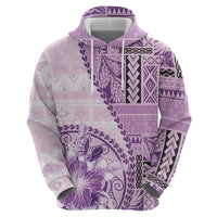 Samoa Siapo Elegant Zip Hoodie Hibiscus Violet Motifs - Polynesian Pride