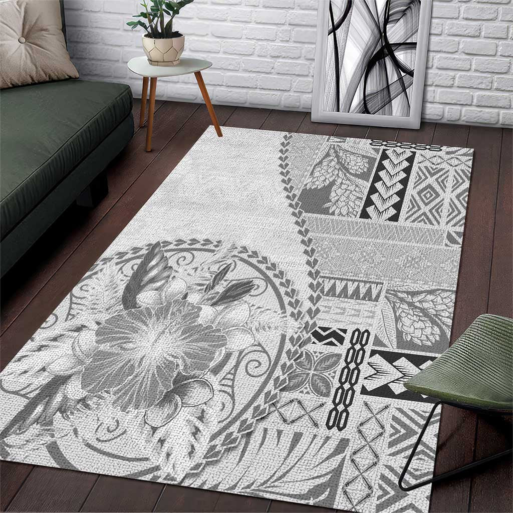 Samoa Siapo Elegant Area Rug Hibiscus White Motifs - Polynesian Pride