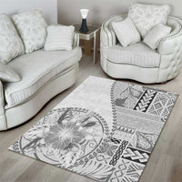 Samoa Siapo Elegant Area Rug Hibiscus White Motifs - Polynesian Pride