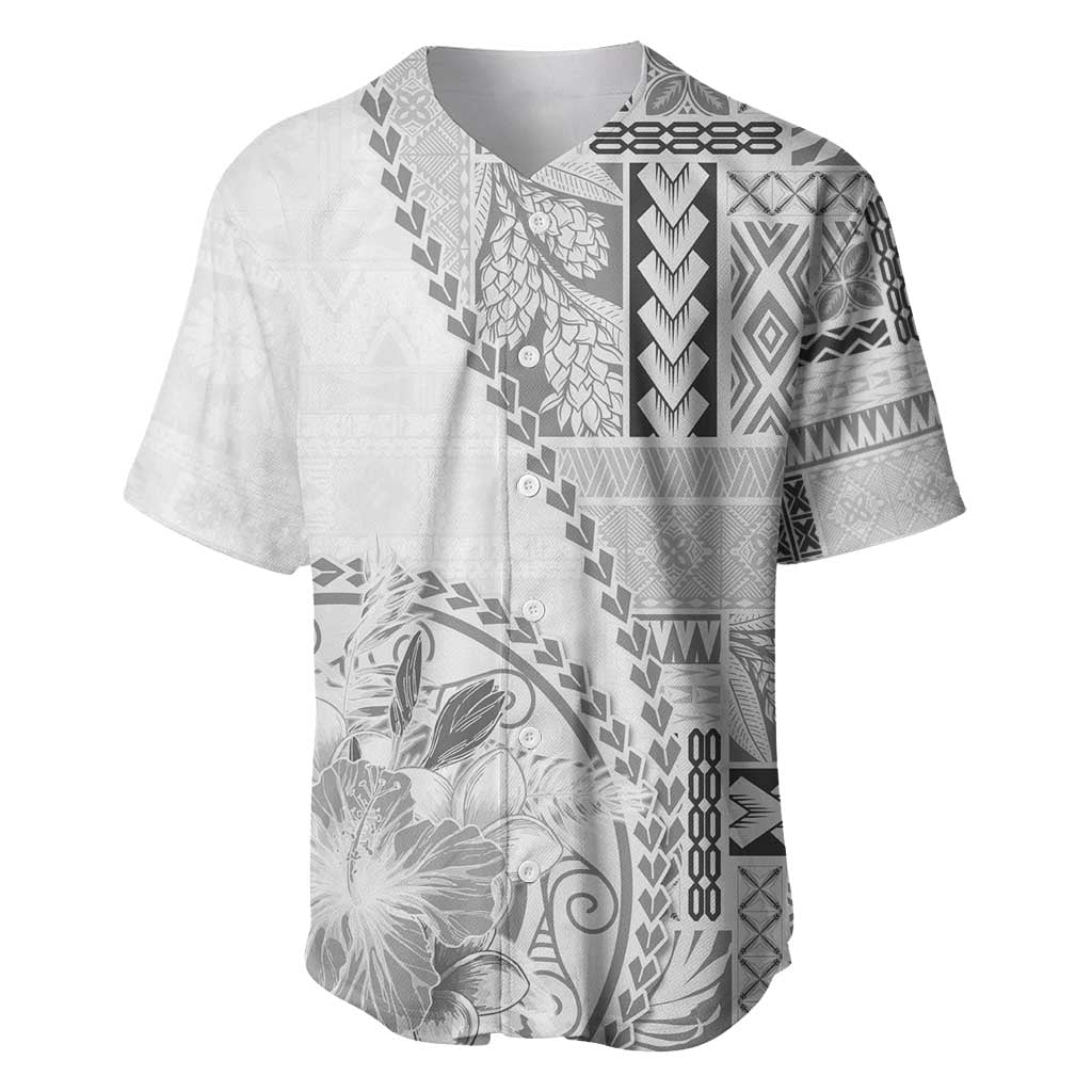 Samoa Siapo Elegant Baseball Jersey Hibiscus White Motifs - Polynesian Pride