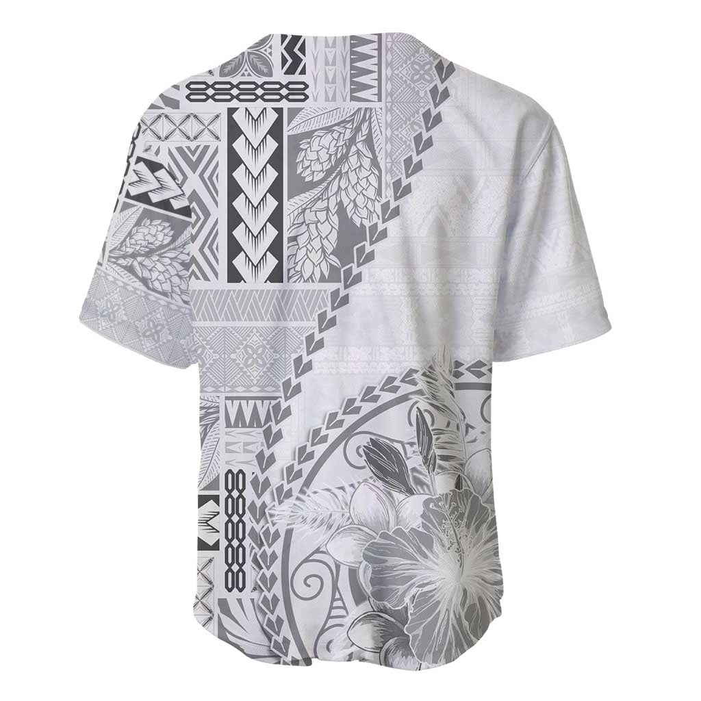 Samoa Siapo Elegant Baseball Jersey Hibiscus White Motifs - Polynesian Pride