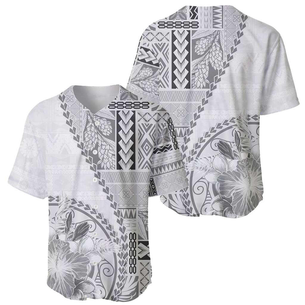 Samoa Siapo Elegant Baseball Jersey Hibiscus White Motifs - Polynesian Pride