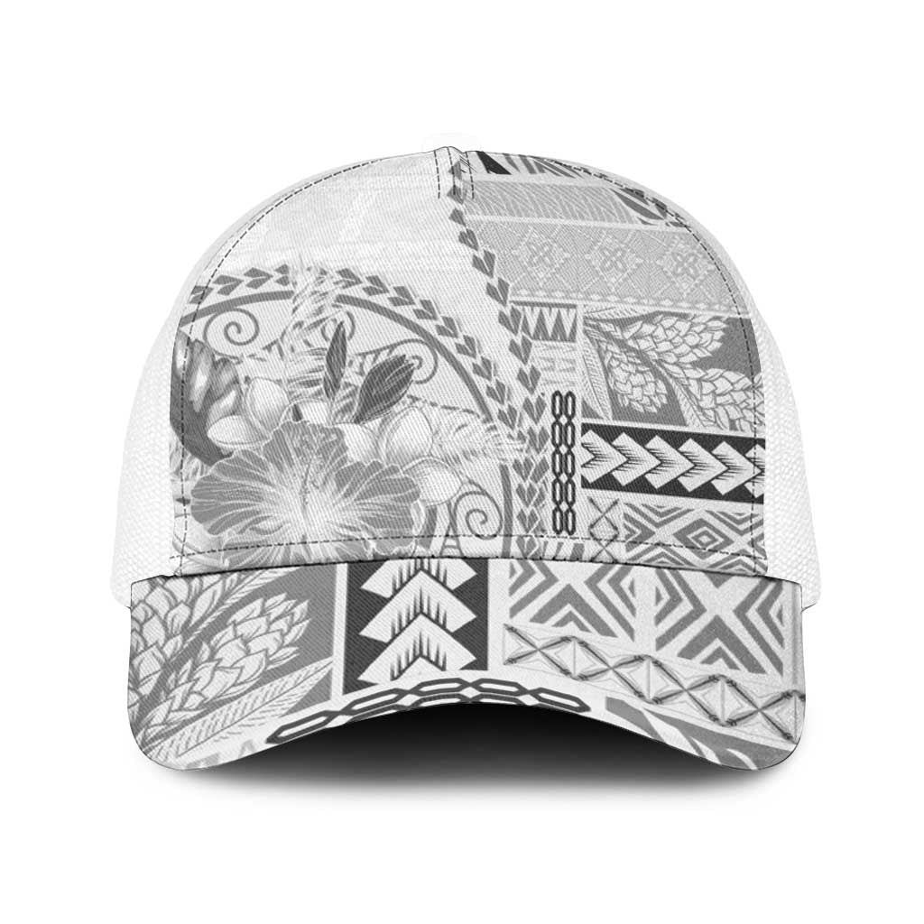 Samoa Siapo Elegant Baseball Net Cap Hibiscus White Motifs - Polynesian Pride