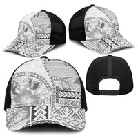 Samoa Siapo Elegant Baseball Net Cap Hibiscus White Motifs - Polynesian Pride