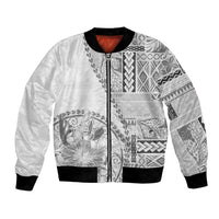 Samoa Siapo Elegant Bomber Jacket Hibiscus White Motifs LT05 Unisex White - Polynesian Pride