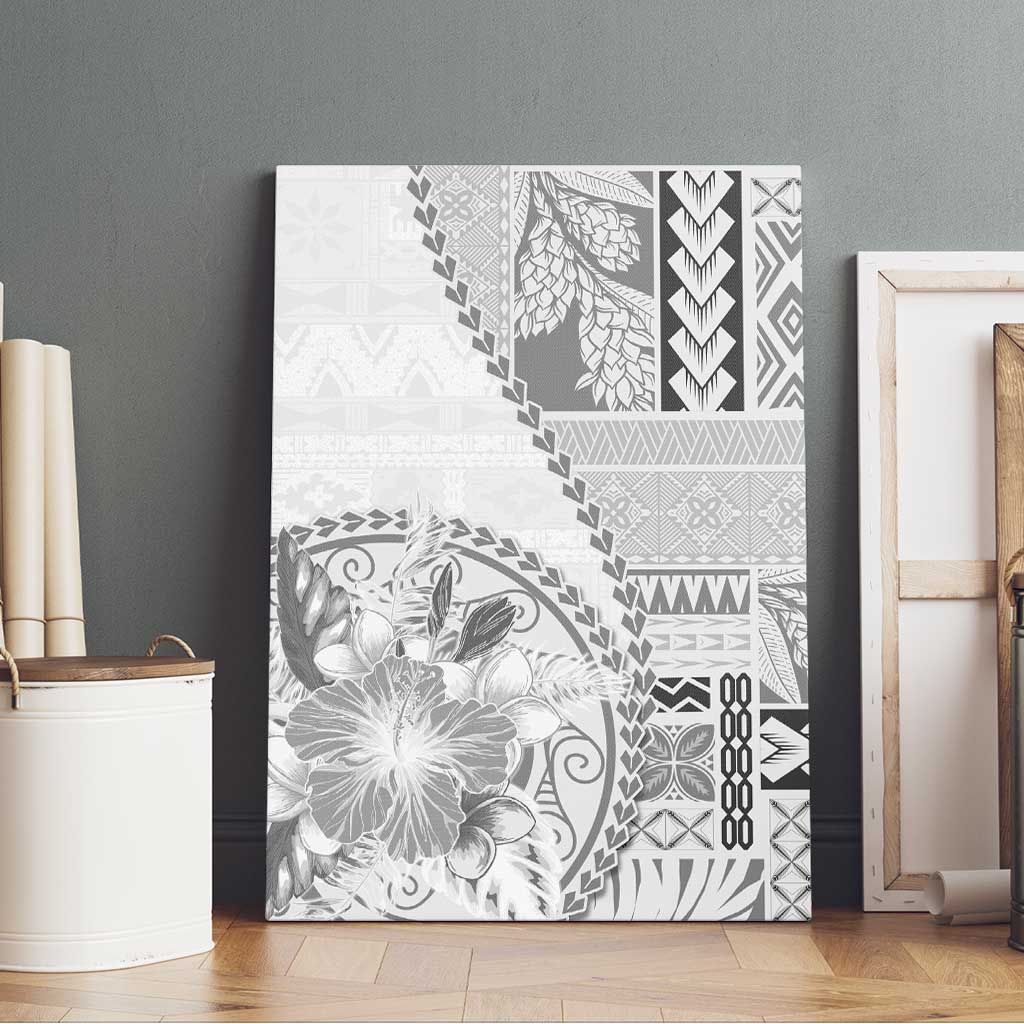 Samoa Siapo Elegant Canvas Wall Art Hibiscus White Motifs - Polynesian Pride