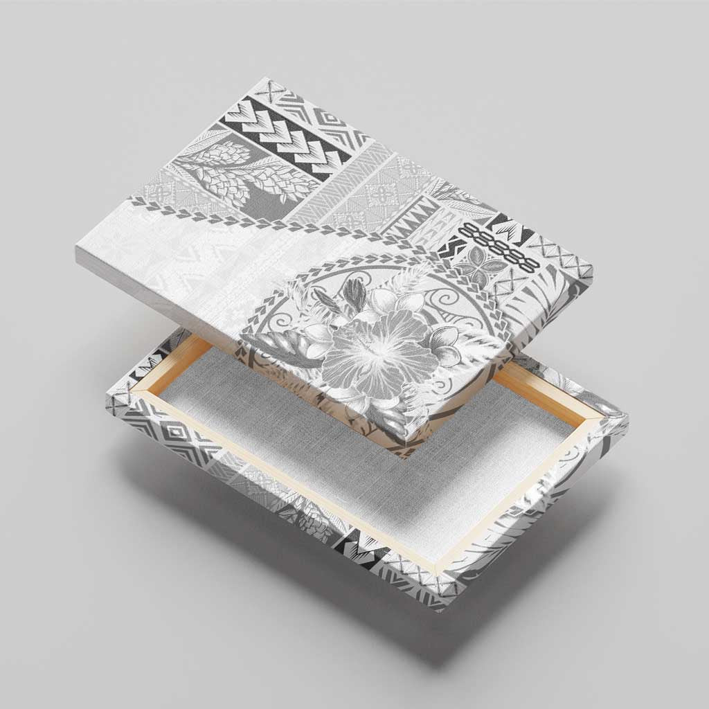 Samoa Siapo Elegant Canvas Wall Art Hibiscus White Motifs - Polynesian Pride