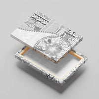 Samoa Siapo Elegant Canvas Wall Art Hibiscus White Motifs - Polynesian Pride