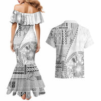 Samoa Siapo Elegant Couples Matching Mermaid Dress and Hawaiian Shirt Hibiscus White Motifs LT05 - Polynesian Pride