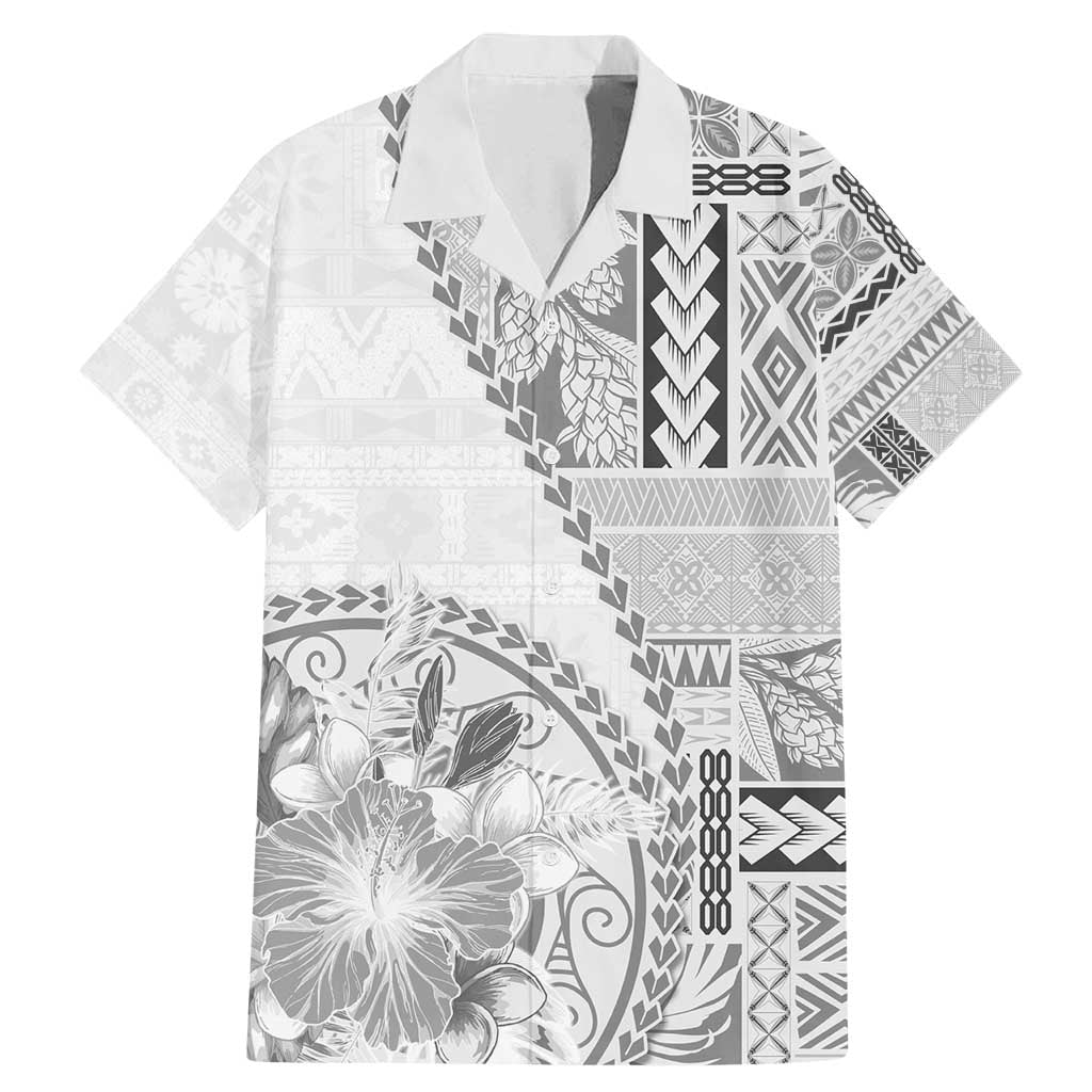 Samoa Siapo Elegant Family Matching Mermaid Dress and Hawaiian Shirt Hibiscus White Motifs - Polynesian Pride