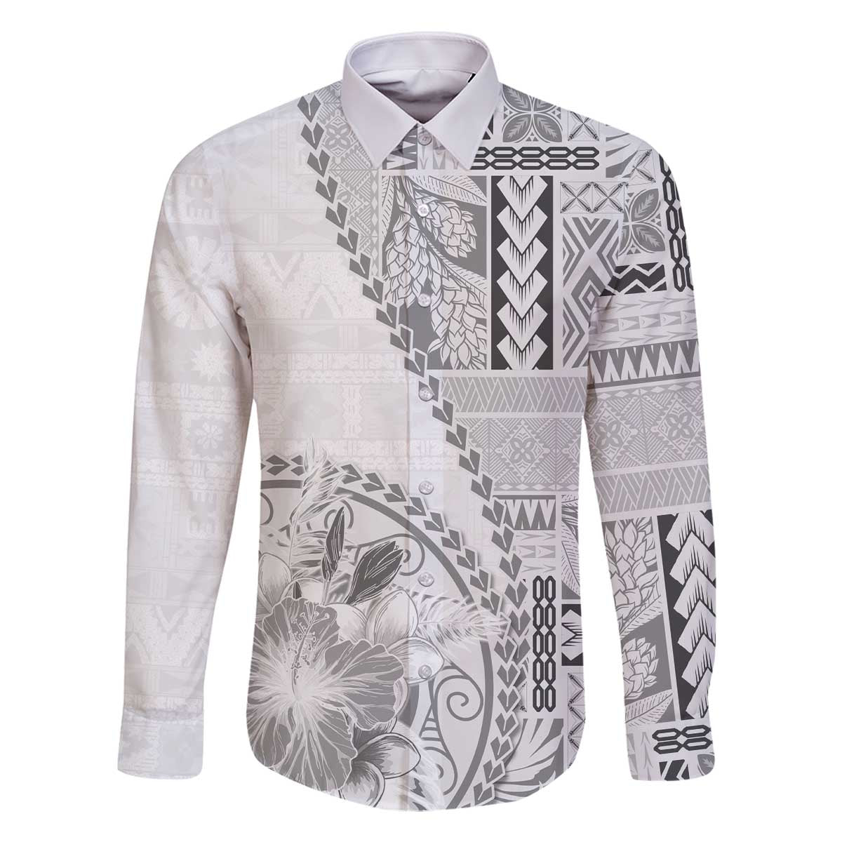 Samoa Siapo Elegant Family Matching Off The Shoulder Long Sleeve Dress and Hawaiian Shirt Hibiscus White Motifs - Polynesian Pride