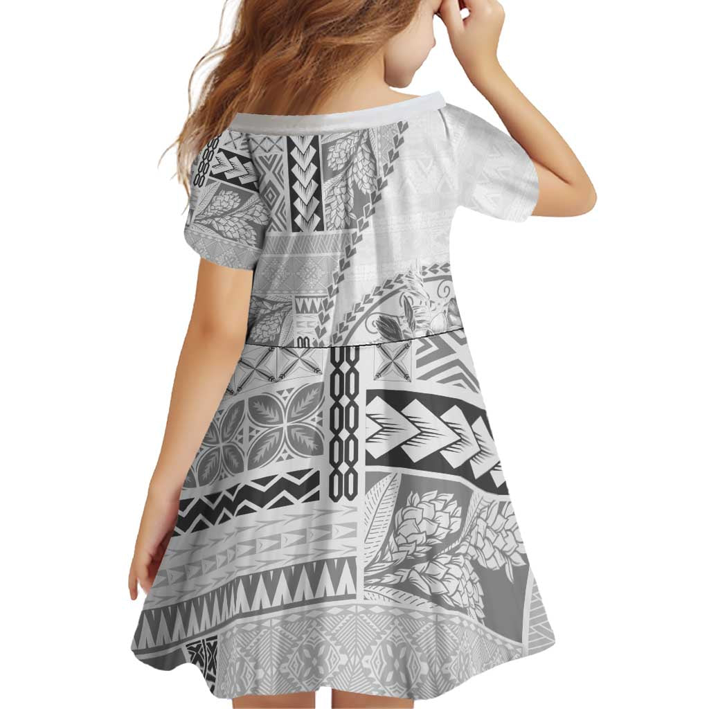 Samoa Siapo Elegant Family Matching Off Shoulder Short Dress and Hawaiian Shirt Hibiscus White Motifs - Polynesian Pride