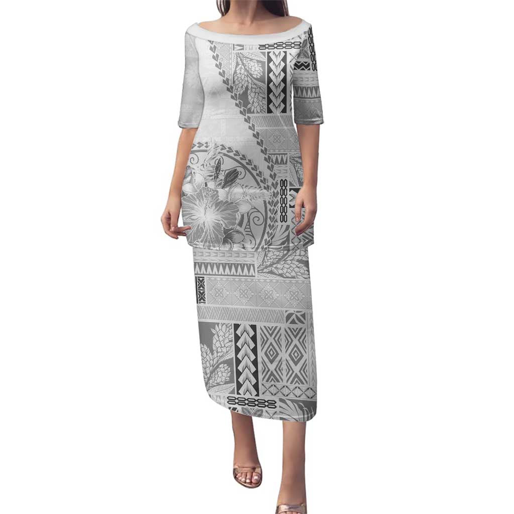 Samoa Siapo Elegant Family Matching Puletasi and Hawaiian Shirt Hibiscus White Motifs - Polynesian Pride